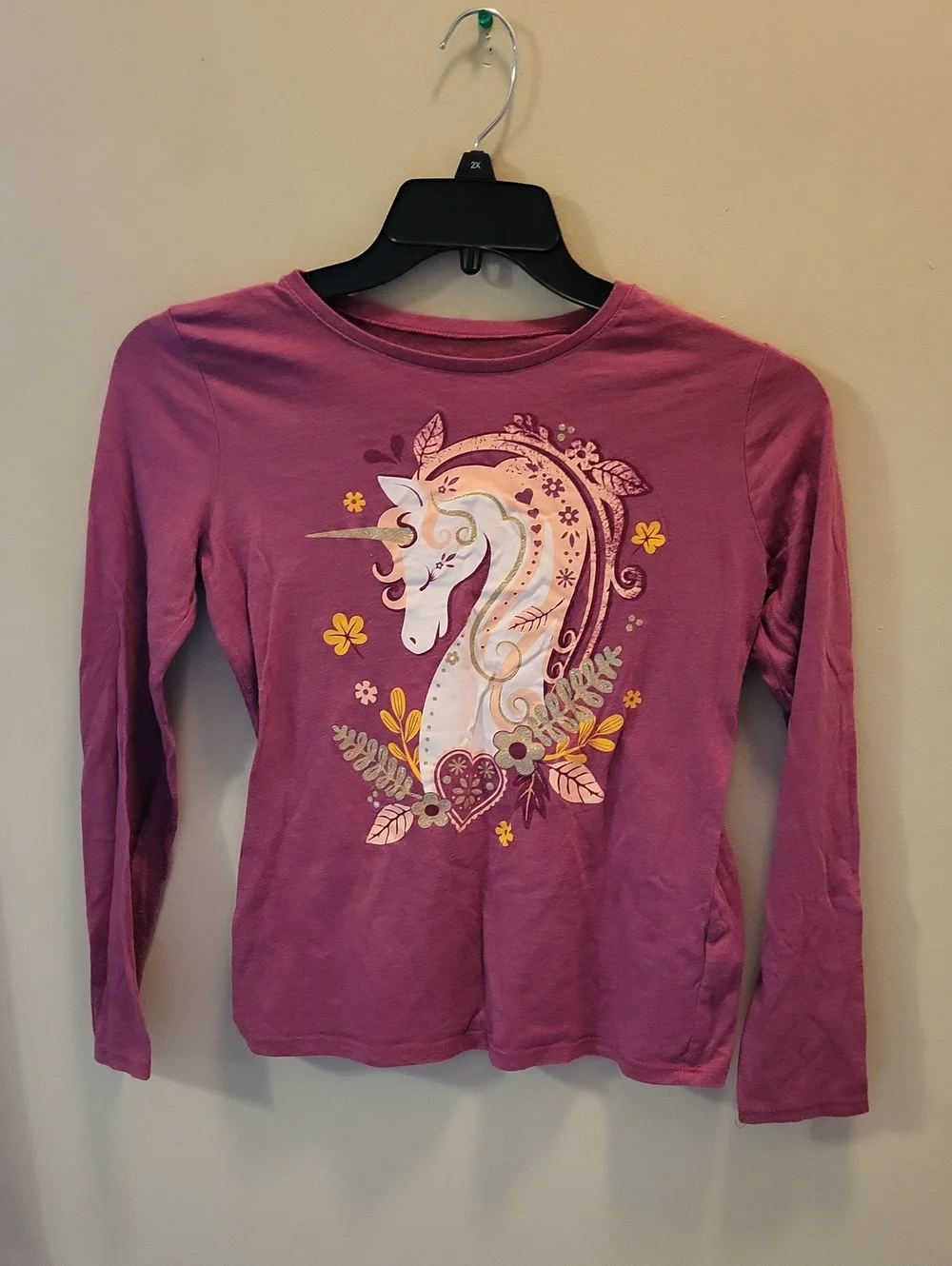 Place Purple Long-Sleeve Tee with Unicorn Graphic